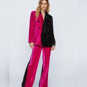 Nastygal tailored velvet two tone colorblock pink black blazer